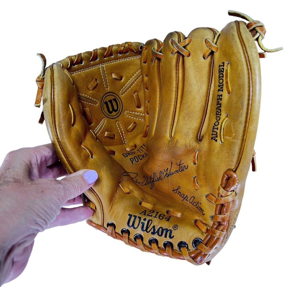 Vtg Wilson Baseball Glove RHT A2164 Autograph Model Jim Catfish Hunter Leather - Picture 5 of 12